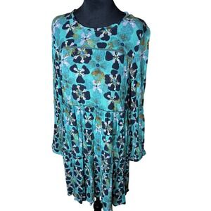 Knox Rose Women Sz M Teal Floral Tiered Boho Dress Long Sleeve
